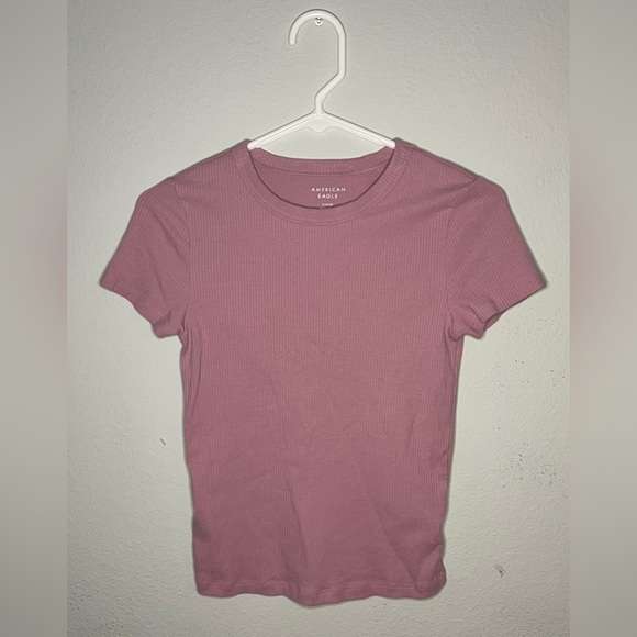 American Eagle Outfitters Tops - American Eagle Outfitters Ribbed Mauve Crop Short Sleeve Tee- Size Small
